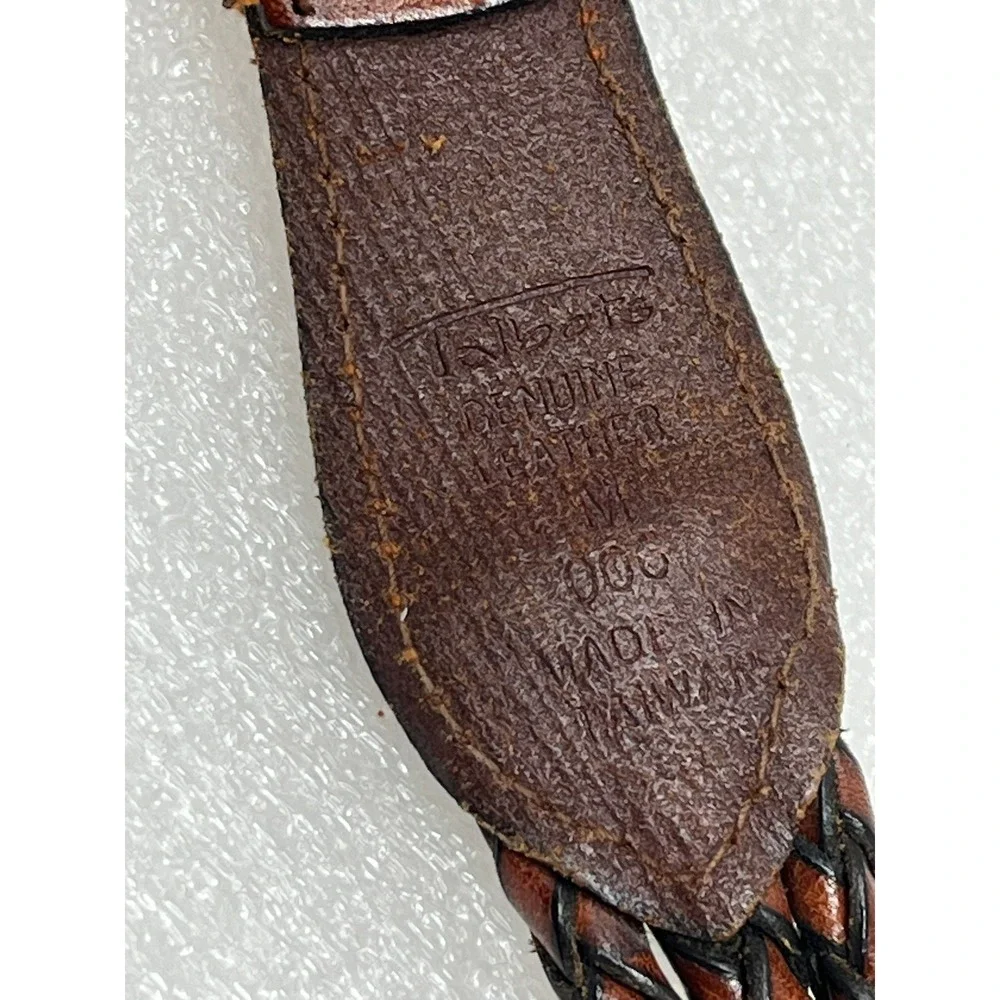 Talbots Womens M Brown Leather Braided Belt Solid Brass Buckle